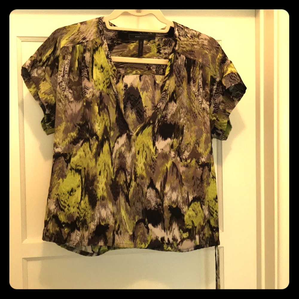 BCBG TANA Top Green/Black/Grey Pattern
